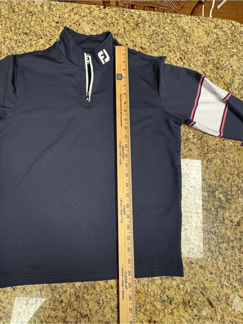 FootJoy Men’s Navy Quarter-Zip Pullover with White & Pink Sleeve Panels